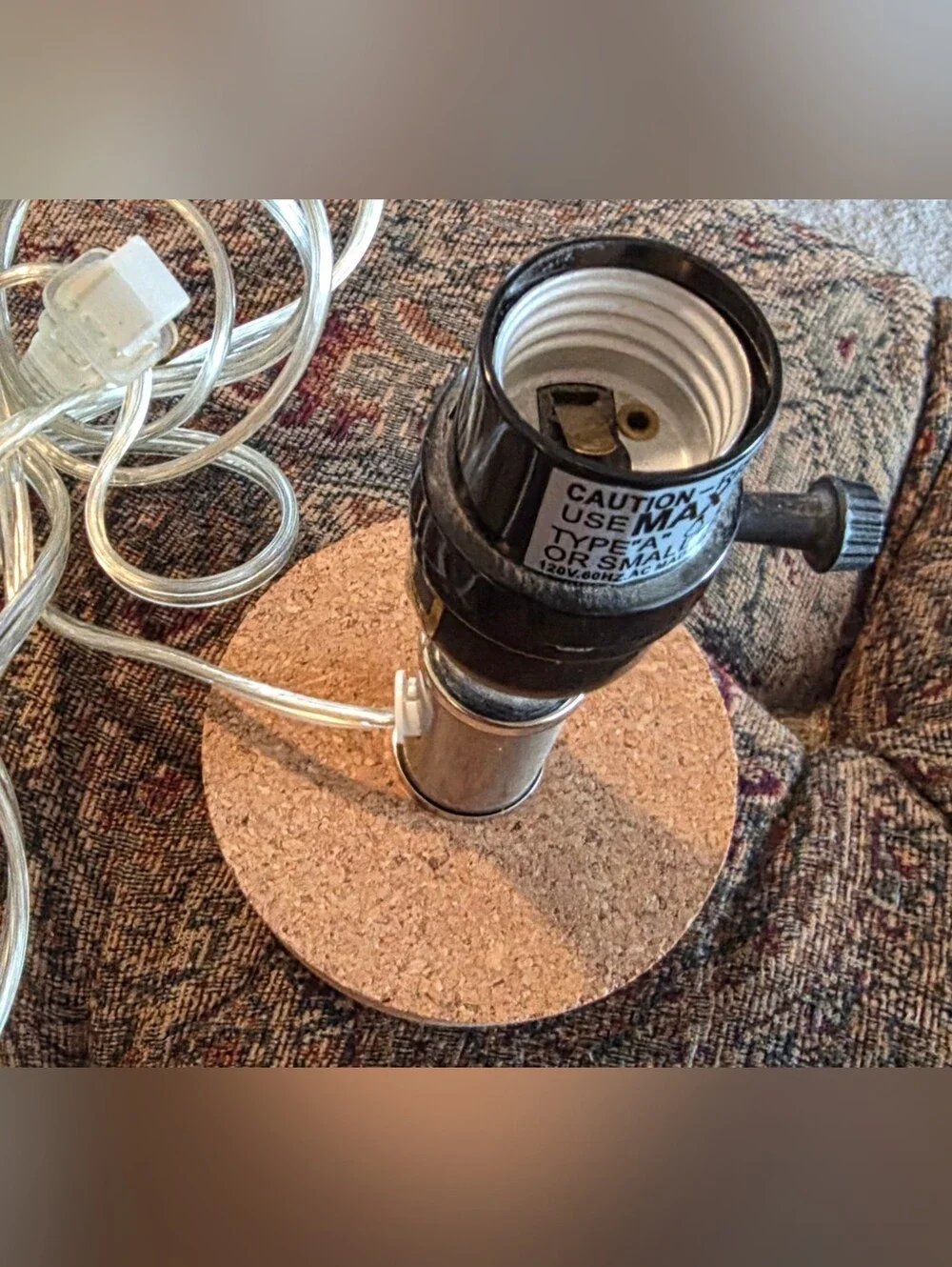 Universal Cork Lamp Insert Socket with Clear Power Cord